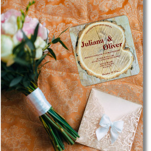 Holzschnitt rustikale Hochzeit Einladung