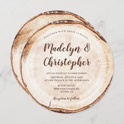 Holzschnitt rustikale Namen für Hochzeitsskripte Einladung (Vorne/Hinten)