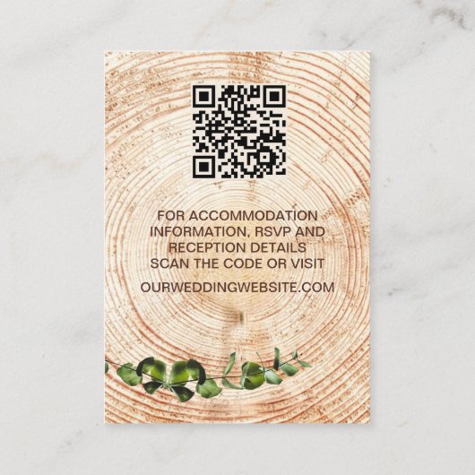 Holzschnitt-Scheiben-Grün Hochzeitsdetails QR-Code Begleitkarte (Rückseite)