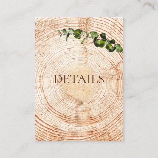 Holzschnitt-Scheiben-Grün Hochzeitsdetails QR-Code Begleitkarte (Vorderseite)