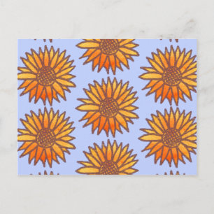 Holzschnitt Sonnenblumenmuster Postkarte