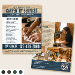 Holzschnitt Tischlerbau Handyman Blue Flyer<br><div class="desc">Mit diesem stilvollen Marketing-Flyer können Sie mehr Kunden für Ihr Unternehmen gewinnen. Eine perfekte Wahl, wenn Sie einen rustikalen, natürlichen oder handgearbeiteten Flair suchen. Mit einer holzgetreiften Textur und rustikalen, fetten Schriften, mit fünf Fotos, um Ihre Arbeit zu präsentieren. Personalisieren Sie die Vorlage mit Ihrem Namen, Überschrift, Beschreibung, Liste der...</div>