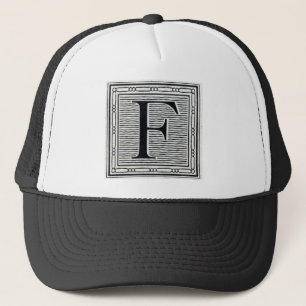 Holzschnitt Woodblock Initiale der Holztype-"F" Truckerkappe