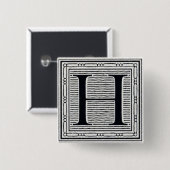 Holzschnitt Woodblock Initiale der Holztype-"H" Button (Vorne & Hinten)