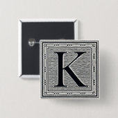 Holzschnitt Woodblock Initiale der Holztype-"K" Button (Vorne & Hinten)