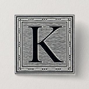 Holzschnitt Woodblock Initiale der Holztype-"K" Button
