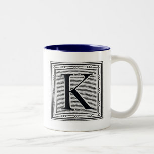 Holzschnitt Woodblock Initiale der Holztype-"K" Zweifarbige Tasse