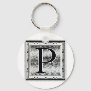 Holzschnitt Woodblock Initiale der Holztype-"P" Schlüsselanhänger