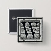 Holzschnitt Woodblock Initiale der Holztype-"W" Button (Vorne & Hinten)
