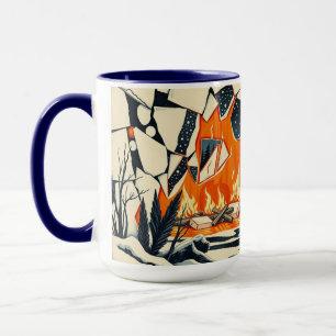 Holzschnitt Zerbrochene Eis Lagerfeuer Umarmung Tasse