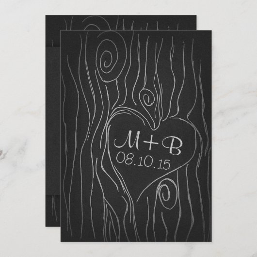 Holzschnitzel, schwarz Save the Date (Vorne/Hinten)