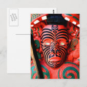 Holzschnitzerei eines Maori-Kriegers, Neuseeland Postkarte (Vorne/Hinten)