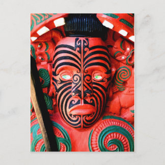 Holzschnitzerei eines Maori-Kriegers, Neuseeland Postkarte