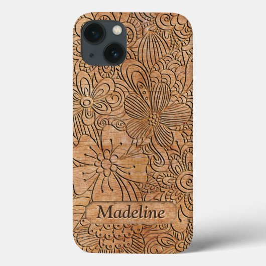 Holzschnitzereien Blumenmuster Personalisiert Case-Mate iPhone Hülle (Rückseite)