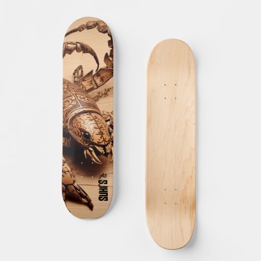 Holzskorpion in minimalistischem Design Skateboard (Vorderseite)