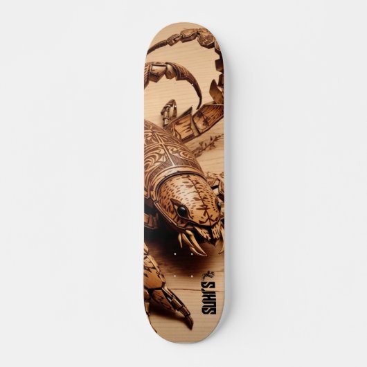 Holzskorpion in minimalistischem Design Skateboard (Vorne)