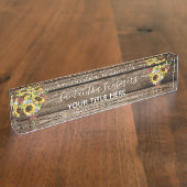 Holzsonnenblume Rustikale handgeschriebene Kalligr Namensplakette (Seite)