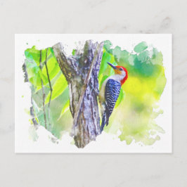 Holzspecht am Baum Postkarte