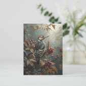 Holzspecht und Rote Beeren Postkarte (Stehend Vorderseite)