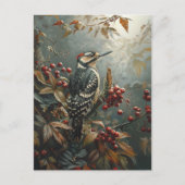 Holzspecht und Rote Beeren Postkarte (Vorderseite)