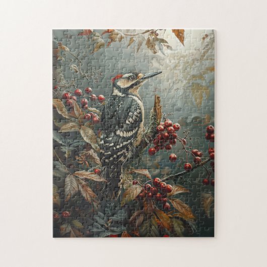 Holzspecht und Rote Beeren Puzzle (Vertikal)
