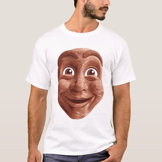 Holzstäbchenmaske mit ausdrucksvollem Lächeln T-Shirt (Vorderseite)