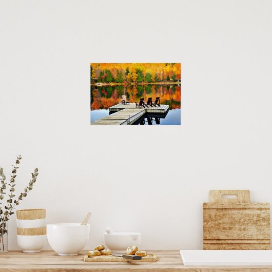Holzsteg auf Herbstsee Poster (Küche)