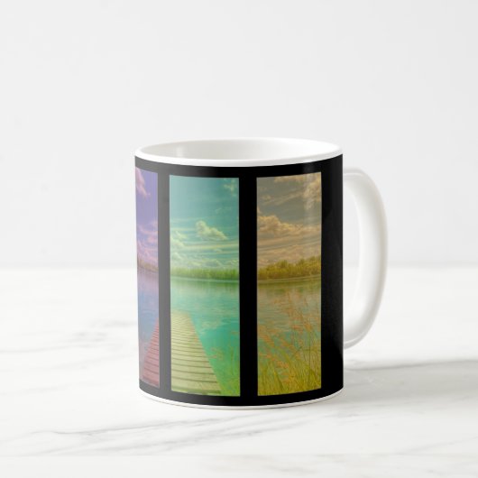 Holzsteg über einer ruhigen Seenlandschaft Kaffeetasse (VorderseiteRechts)
