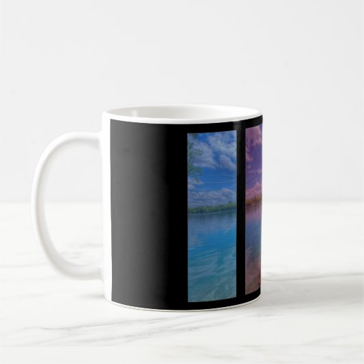 Holzsteg über einer ruhigen Seenlandschaft Kaffeetasse (Links)