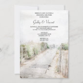 Holzsteg zur Hochzeitsdusche am Strand Einladung (Vorderseite)