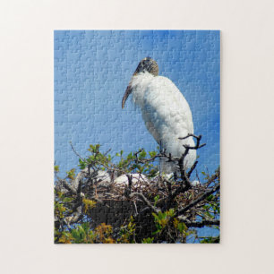 Holzstorch mit Nistbabys Puzzle
