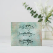 Holzstruktur mit Fischdesign Postkarte (Stehend Vorderseite)