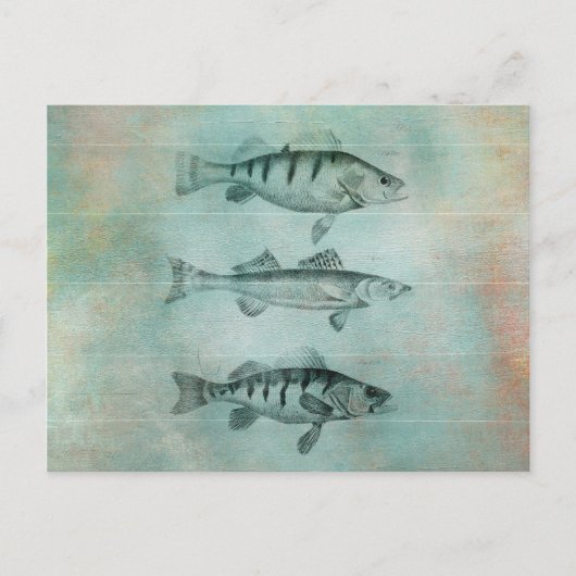 Holzstruktur mit Fischdesign Postkarte (Vorderseite)