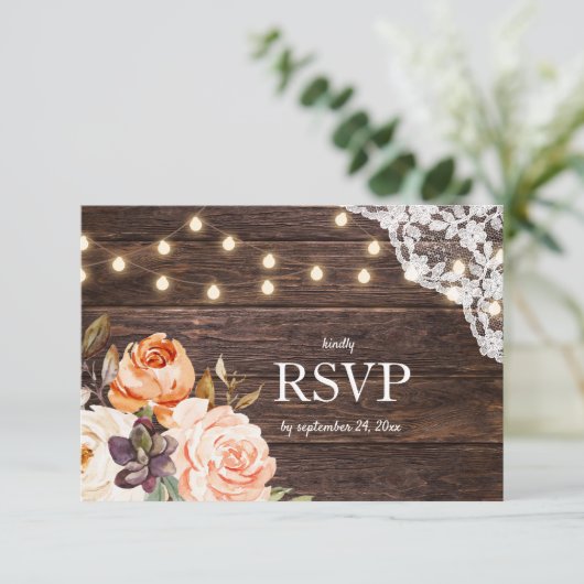 Holztäfelung, Leuchten, Blush & Peach Floral ni Ma RSVP Karte (Stehend Vorderseite)