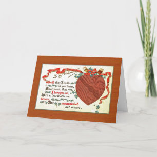 Holztäferin Valentine mit Holzherz Feiertagskarte
