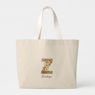 Holztasche mit Buchstabe Z und Blumenmonogramm zum Jumbo Stoffbeutel