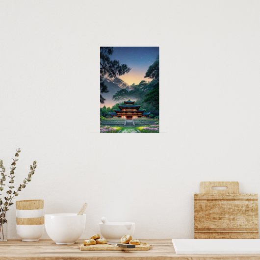 Holztempel im Herzen der Natur Poster (Küche)