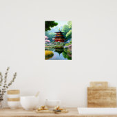 Holztempel im japanischen Garten Poster (Küche)