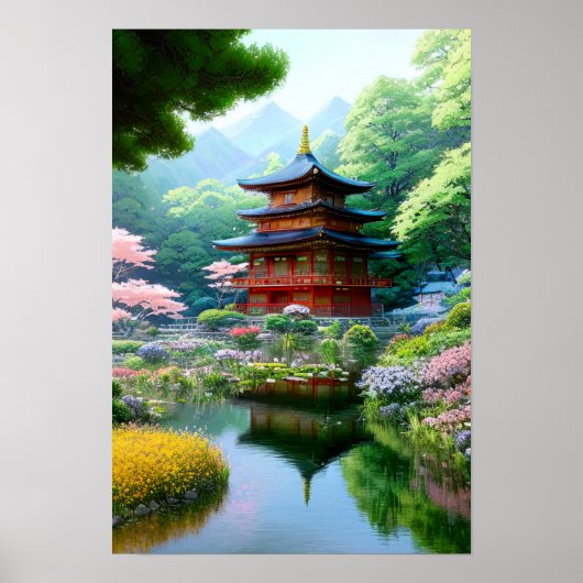 Holztempel im japanischen Garten Poster (Vorne)