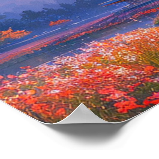 Holztempel und bunte Blüten Poster (Ecke)