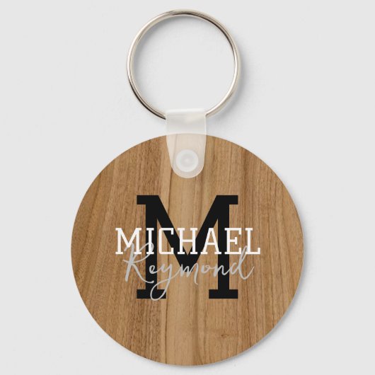Holztextur Rustic Monogram Country Style Keychai Schlüsselanhänger (Vorderseite)