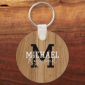 Holztextur Rustic Monogram Country Style Keychai Schlüsselanhänger (Rückseite)