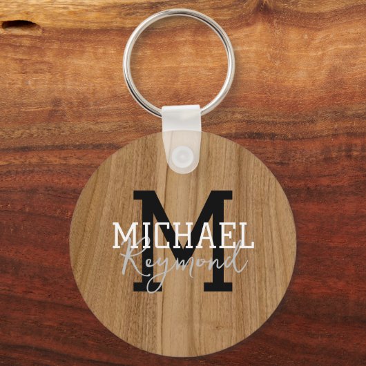 Holztextur Rustic Monogram Country Style Keychai Schlüsselanhänger (Vorderseite)