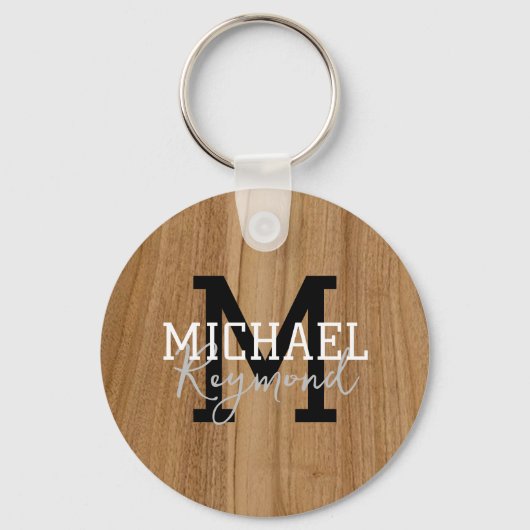 Holztextur Rustic Monogram Country Style Keychai Schlüsselanhänger (Rückseite)