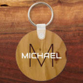 Holztextur Rustikales Monogramm Elegant Schlüsselanhänger (Vorderseite)