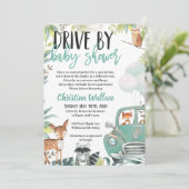 Holztiere fahren mit Kinderduscheinladungen Einladung (Stehend Vorderseite)