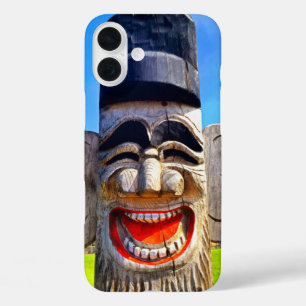 Holztotem lacht Gesichtszähne Foto lustig kühn iPhone 16 Plus Hülle