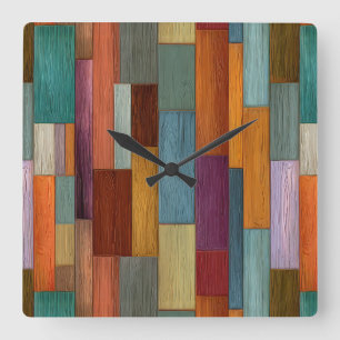 Holzuhr mit Holzplanken Quadratische Wanduhr