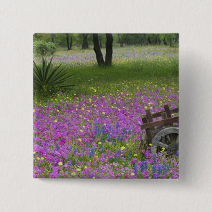 Holzwagen auf einem Phloxfeld, Blaue Bonnets Button