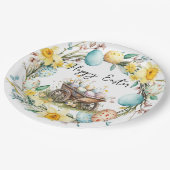 Holzwagen mit dekorativen Eiern Blumenoster Pappteller (Schrägansicht)